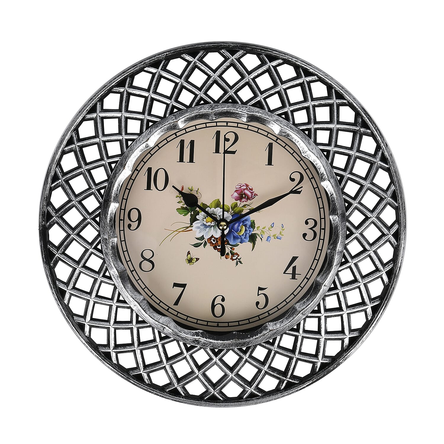 Set of 2 Round Retro Design Analog Wall Clock - Gold & Silver - Lattice