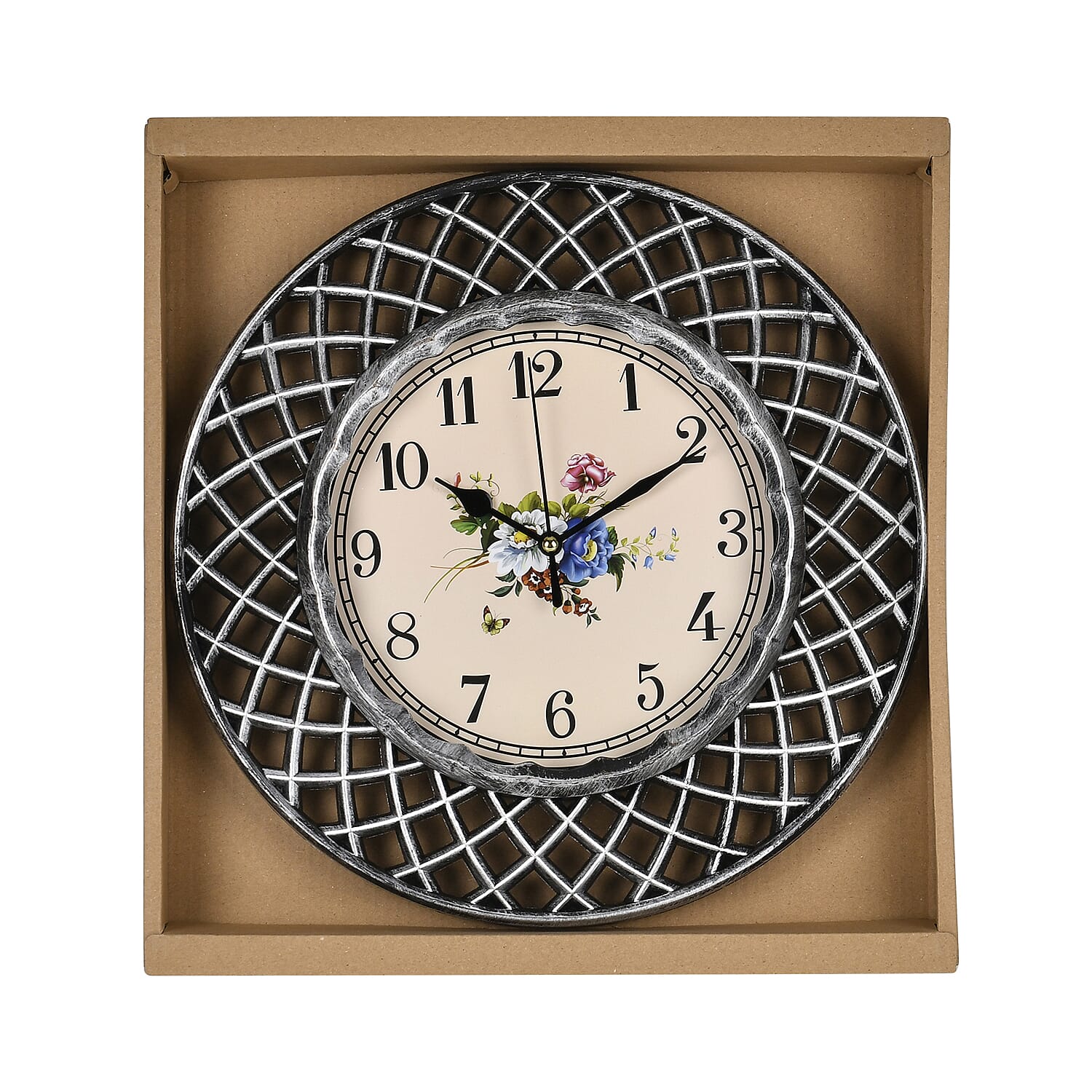 Set of 2 Round Retro Design Analog Wall Clock - Gold & Silver - Lattice