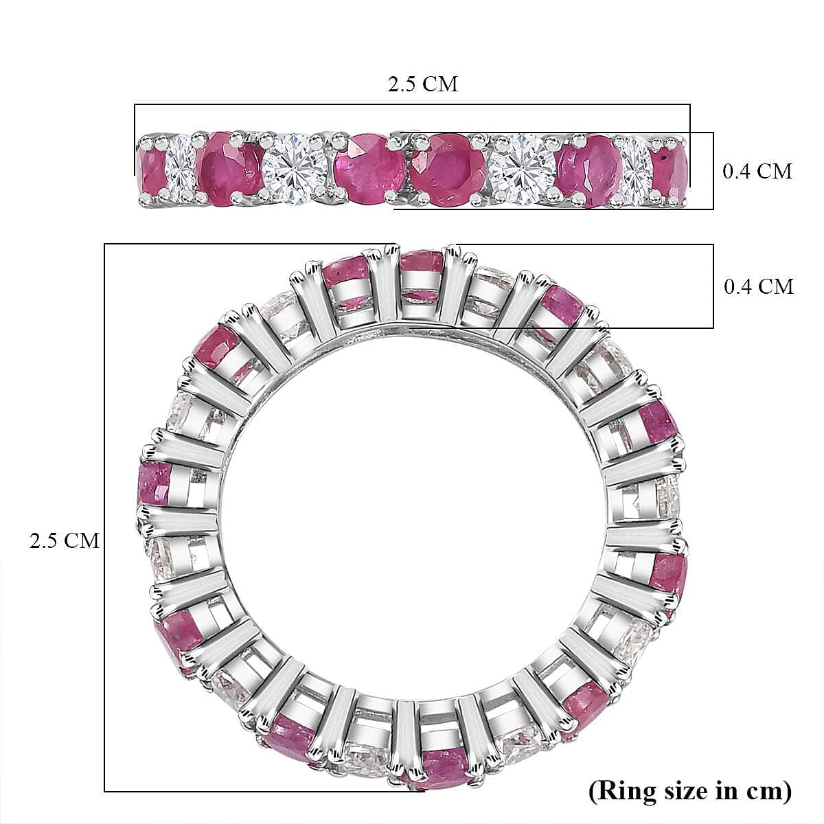 African Ruby & Moissanite Band Ring in Platinum Overlay Sterling Silver 3.50 Ct.