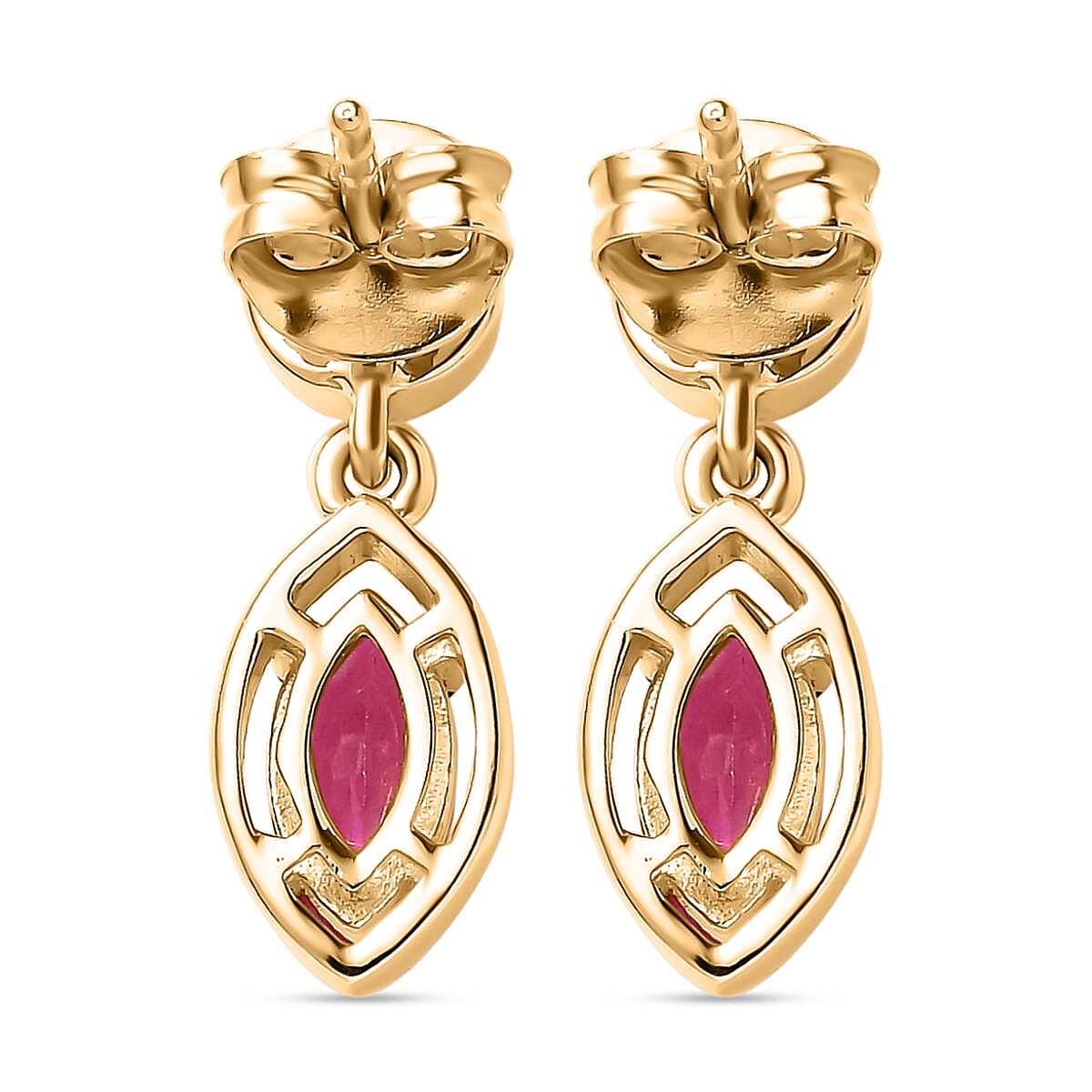 African Ruby Dangle Earrings in 18K Yellow Gold Vermeil Plated Sterling Silver 2.06 Ct.