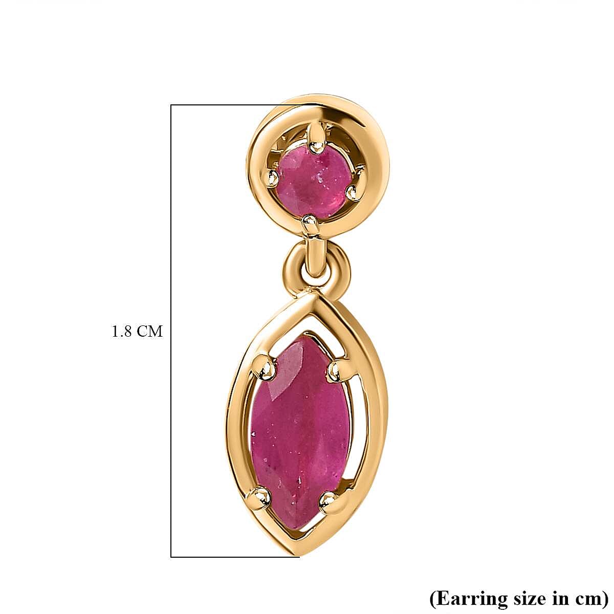 African Ruby Dangle Earrings in 18K Yellow Gold Vermeil Plated Sterling Silver 2.06 Ct.