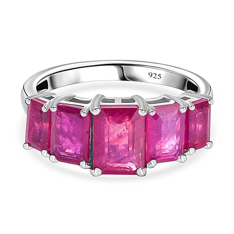 African Ruby 5 Stone Ring in Platinum Overlay Sterling Silver 4.40 Ct.