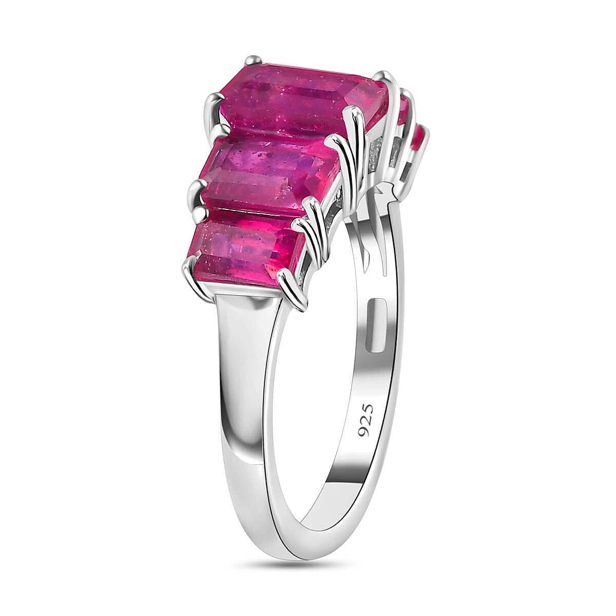 African Ruby 5 Stone Ring in Platinum Overlay Sterling Silver 4.40 Ct.