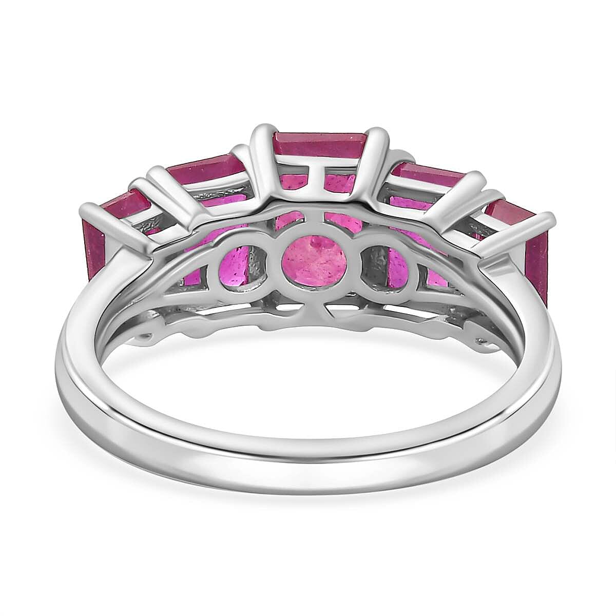 African Ruby 5 Stone Ring in Platinum Overlay Sterling Silver 4.40 Ct.