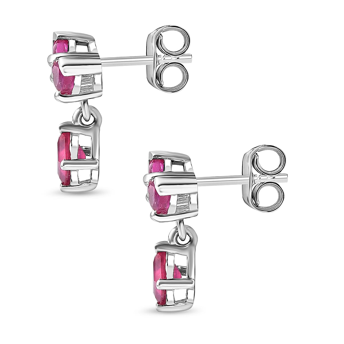 African Ruby & Natural Zircon Dangle Earrings in Platinum Overlay Sterling Silver 2.10 Ct