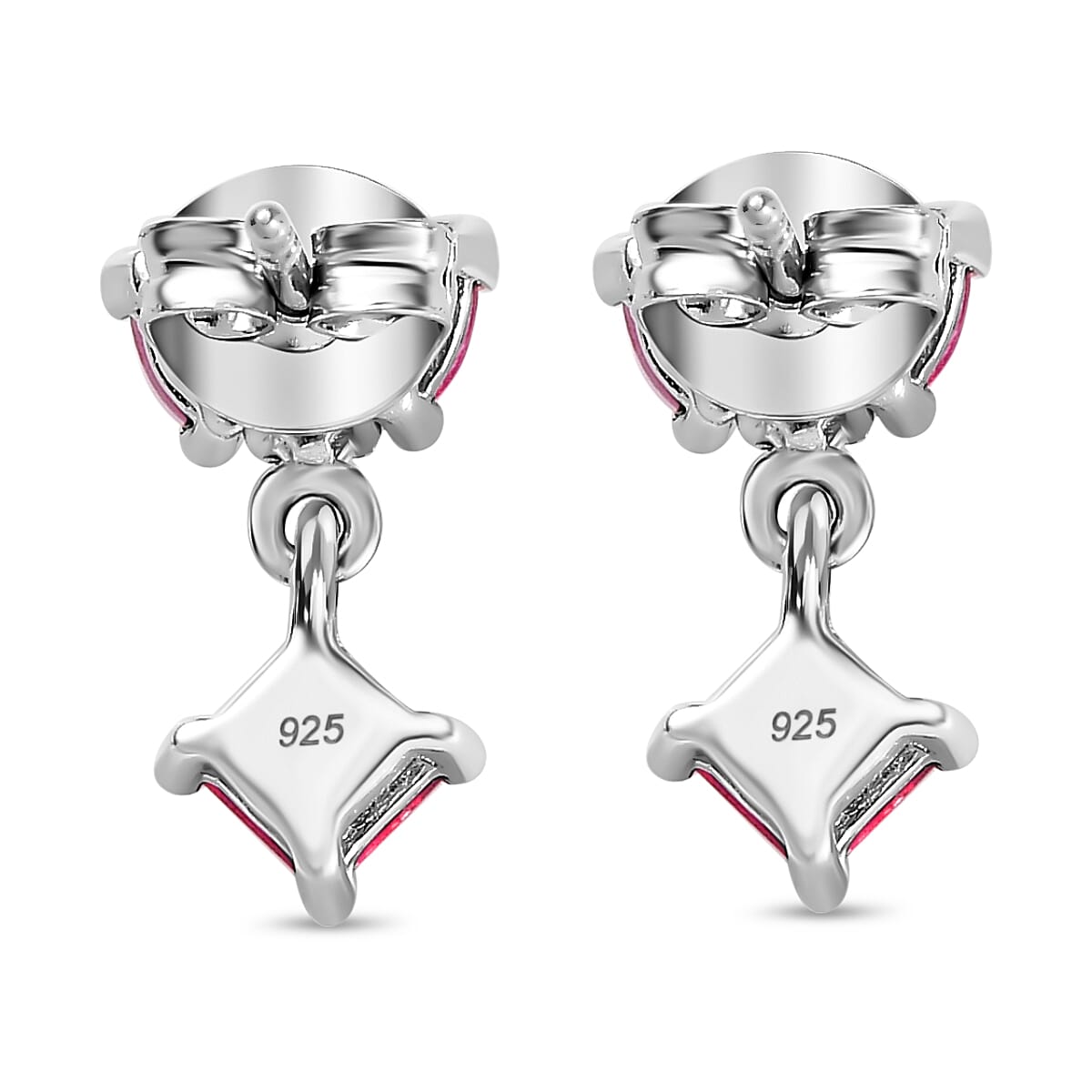 African Ruby & Natural Zircon Dangle Earrings in Platinum Overlay Sterling Silver 2.10 Ct