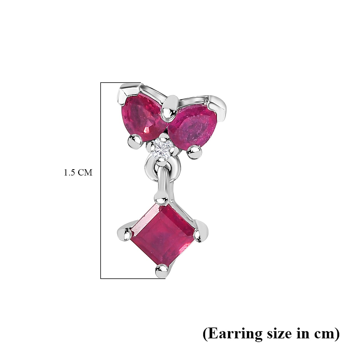 African Ruby & Natural Zircon Dangle Earrings in Platinum Overlay Sterling Silver 2.10 Ct