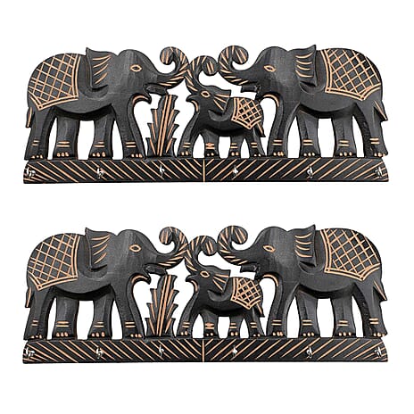 Set of 2 Wooden Elephant Key Holder (Size 39x15.3 cm) - Black