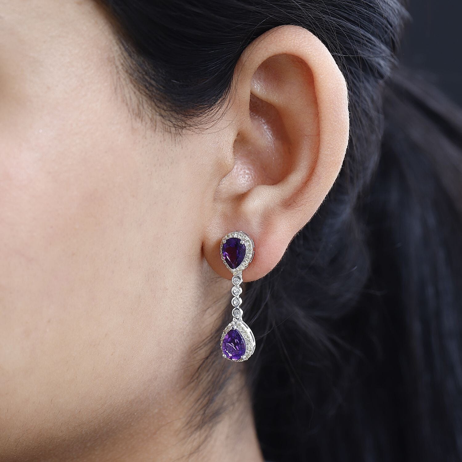 AAA Amethyst, Yellow Sapphire & Natural Zircon Dangle Earrings in Platinum Overlay Sterling Silver 4.81 Ct
