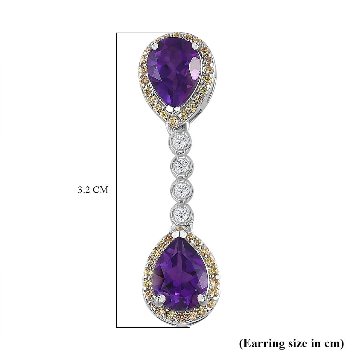 AAA Amethyst, Yellow Sapphire & Natural Zircon Dangle Earrings in Platinum Overlay Sterling Silver 4.81 Ct