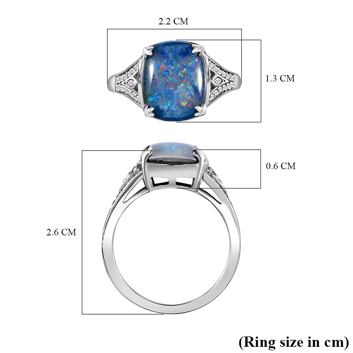 Tucson Special - Australian Boulder Opal & Natural Zircon Ring in Platinum Overlay Sterling Silver 3.77 Ct.