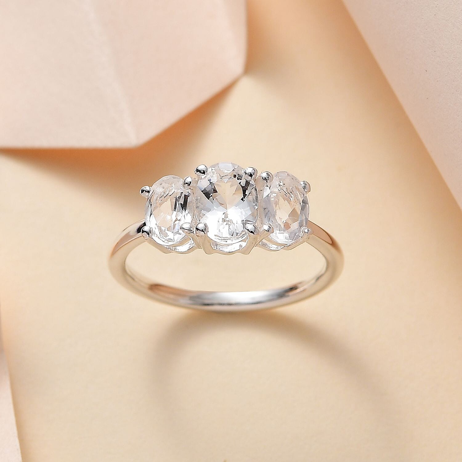 Petalite 3 Stone Ring in Sterling Silver 1.32 Ct.