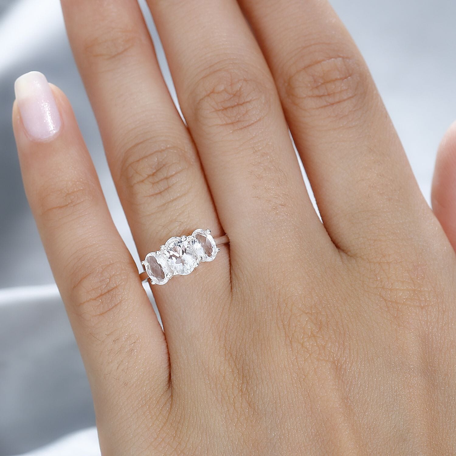 Petalite 3 Stone Ring in Sterling Silver 1.32 Ct.