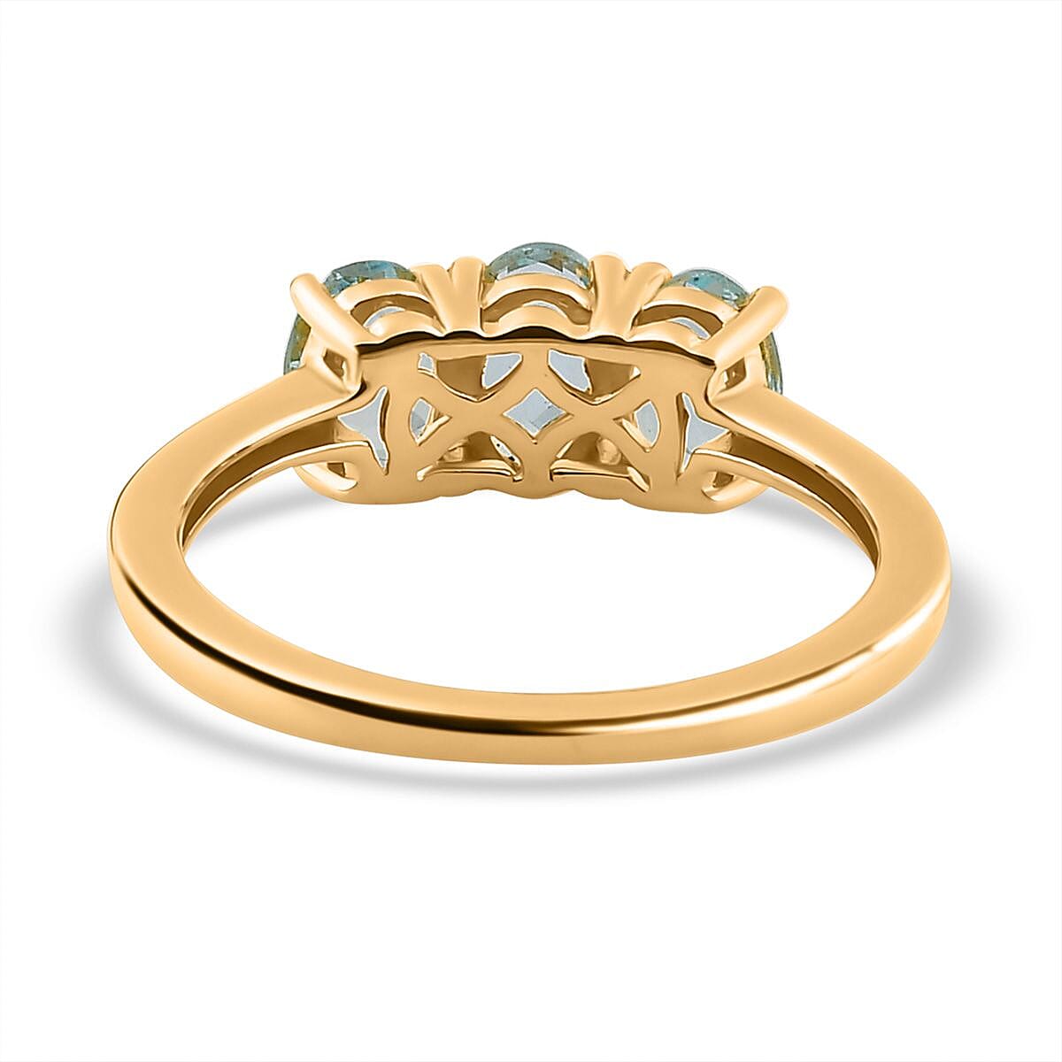 Aquamarine 3 Stone Ring in Vermeil YG Sterling Silver 1.20 ct 1.122 Ct. Aquamarine 3 Stone Ring in Vermeil YG Sterling Silver 1.20 ct 1.122 Ct.