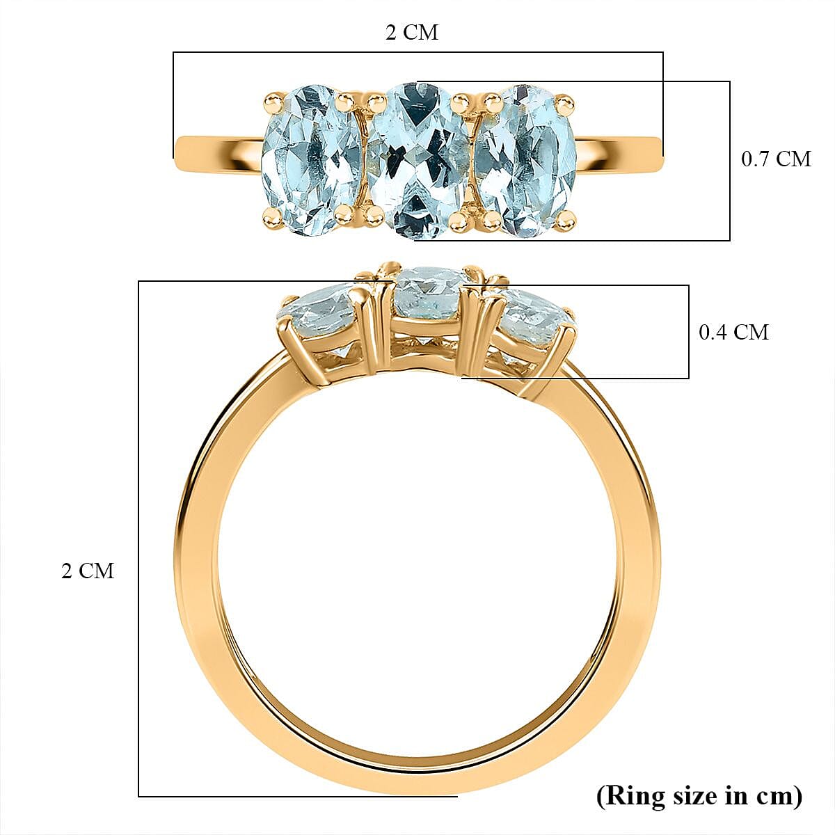 Aquamarine 3 Stone Ring in Vermeil YG Sterling Silver 1.20 ct 1.122 Ct. Aquamarine 3 Stone Ring in Vermeil YG Sterling Silver 1.20 ct 1.122 Ct.