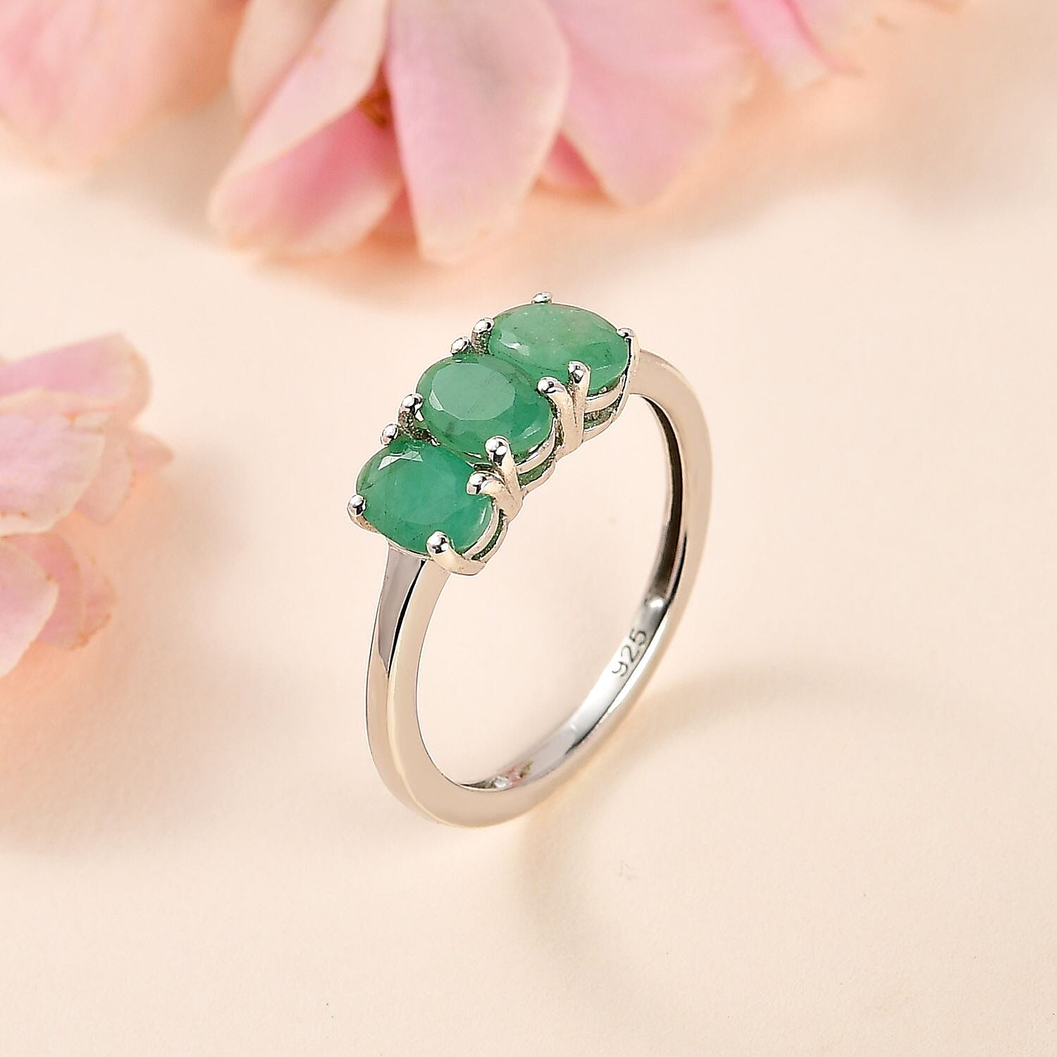 Socoto Emerald 3 Stone Ring in Sterling Silver