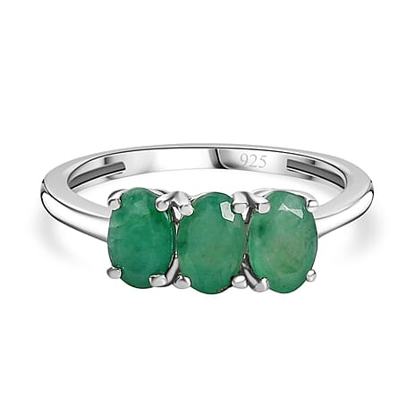 Socoto Emerald  3 Stone Ring in Platinum Overlay Sterling Silver 1.53 ct  1.353  Ct.