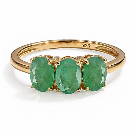 Socoto Emerald  3 Stone Ring in Vermeil YG Sterling Silver 1.53 ct  1.353  Ct.