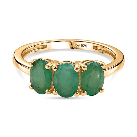 Socoto Emerald  3 Stone Ring in Vermeil YG Sterling Silver 1.53 ct  1.344  Ct.