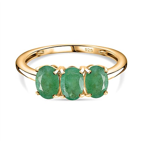 Socoto Emerald  3 Stone Ring in Vermeil YG Sterling Silver 1.53 ct  1.353  Ct.