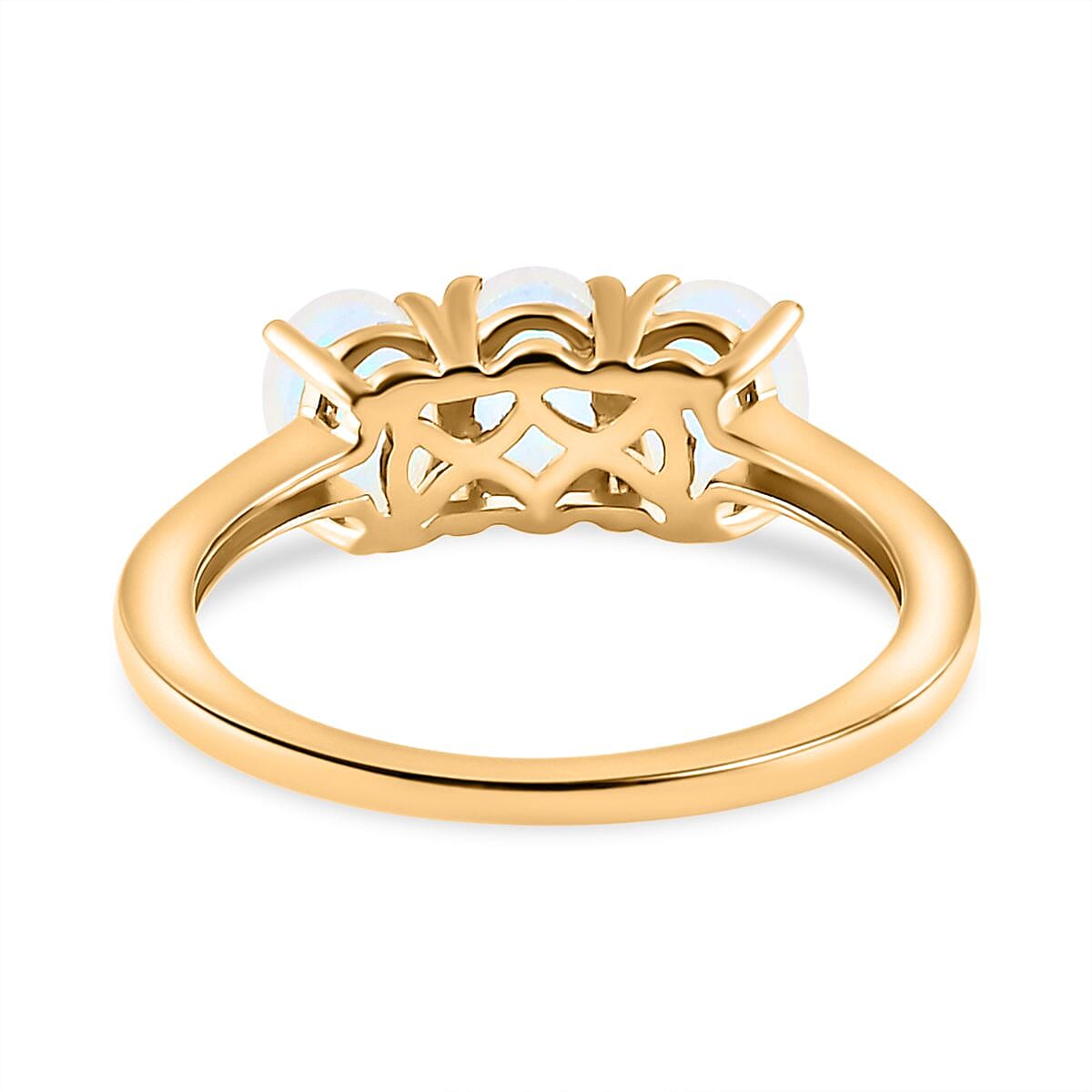 Rainbow Moonstone 3 Stone Ring in Vermeil YG Sterling Silver 2.52 ct 1.449 Ct. Rainbow Moonstone 3 Stone Ring in Vermeil YG Sterling Silver 2.52 ct 1.449 Ct.
