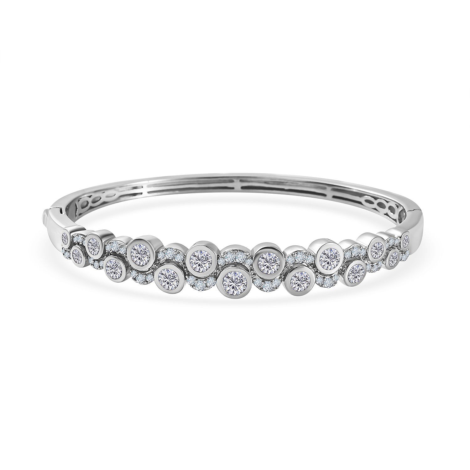 Moissanite Bubble Openable Bangle in Platinum Overlay Sterling Silver 4.71 ct,  Silver Wt. 20 Gms  4.354  Ct.