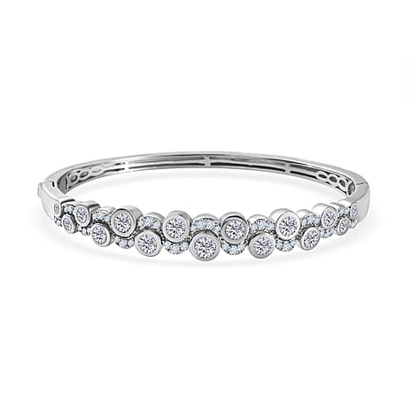 Ocean Bubble Moissanite Bangle (Size 7.5) in Platinum Overlay Sterling Silver Wt. 24.5 Gms