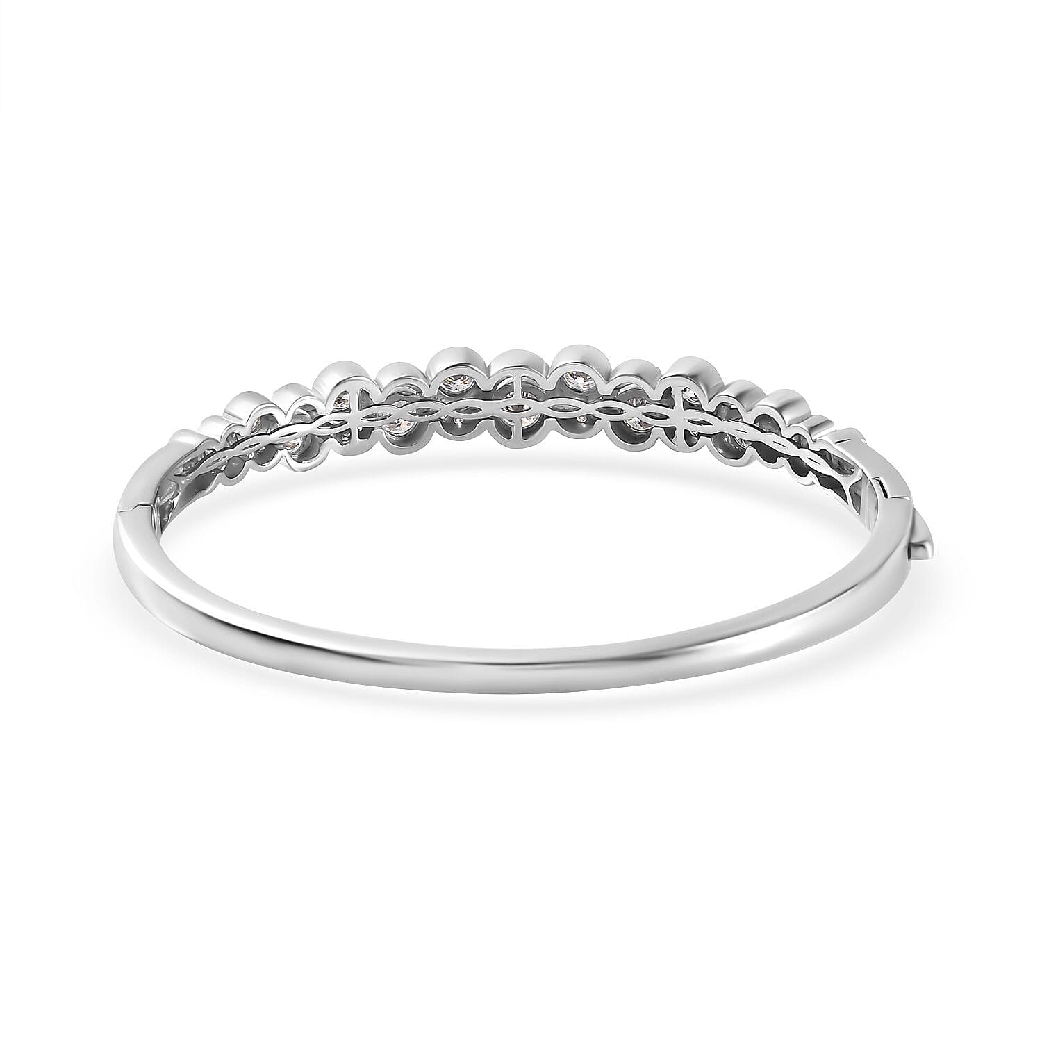 Ocean Bubble Moissanite Bangle (Size 7.5) in Platinum Overlay Sterling Silver Wt. 24.5 Gms