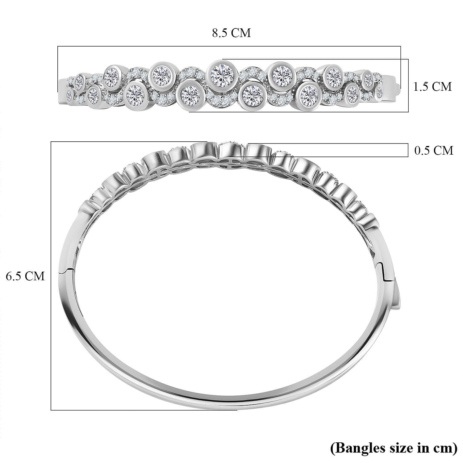 Ocean Bubble Moissanite Bangle (Size 7.5) in Platinum Overlay Sterling Silver Wt. 24.5 Gms