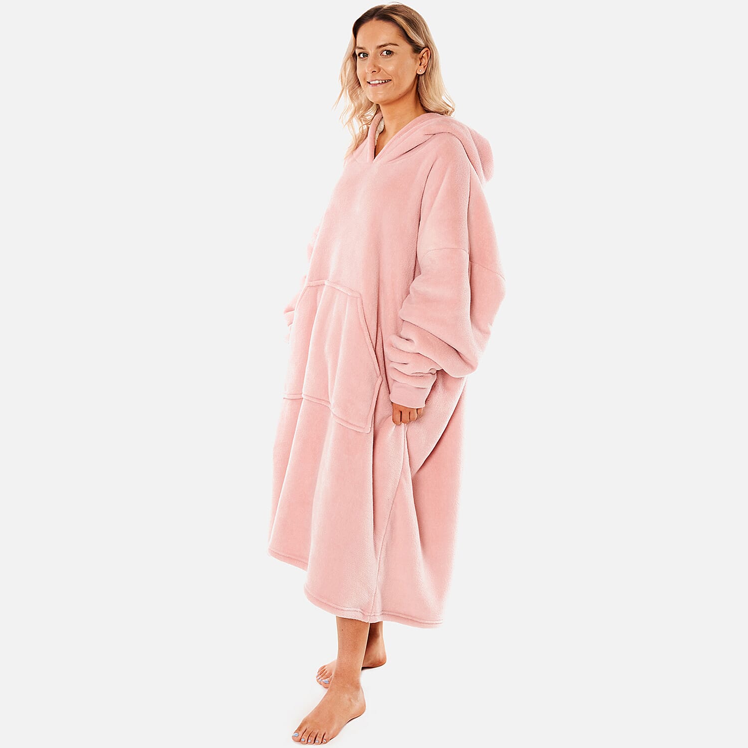 Sherpa Lined Long Length Hoodie - Pink