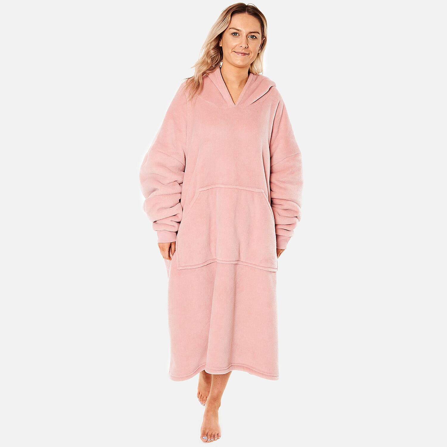 Sherpa Lined Long Length Hoodie - Pink