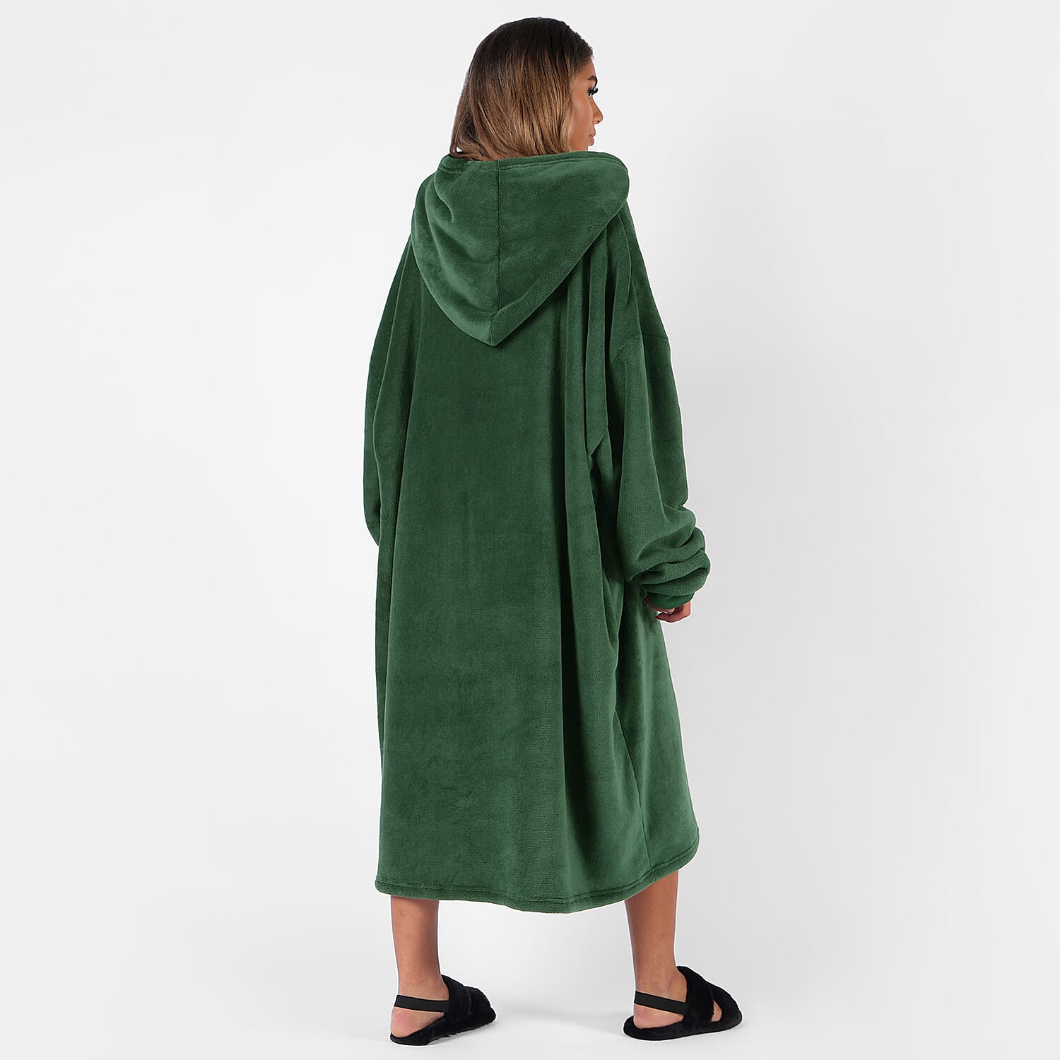 Sherpa Lined Long Length Hoodie - Green