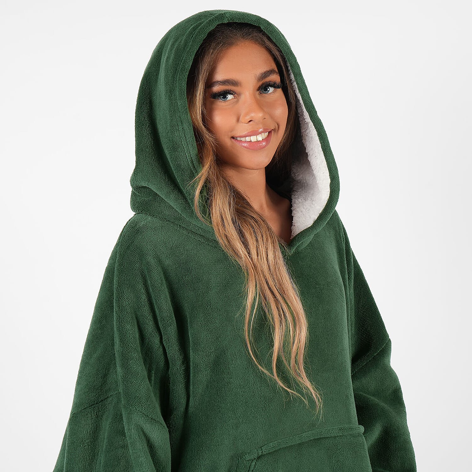 Sherpa Lined Long Length Hoodie Green 7706726 TJC