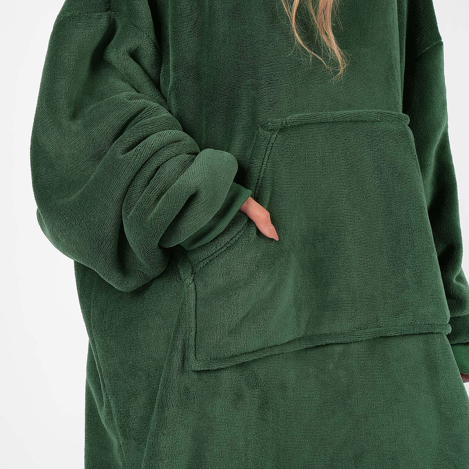 Sherpa Lined Long Length Hoodie - Green