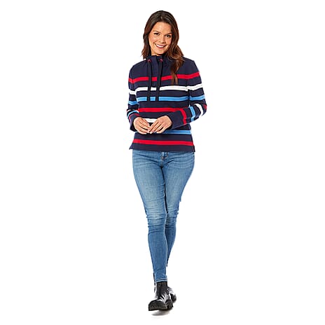 Outdoor Leisurewear Ladies Cotton Striped Sweatshirt (Size 12) - Red - Multi