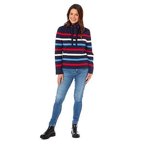 Outdoor Leisurewear Ladies Cotton Striped Sweatshirt (Size 12) - Red - Multi