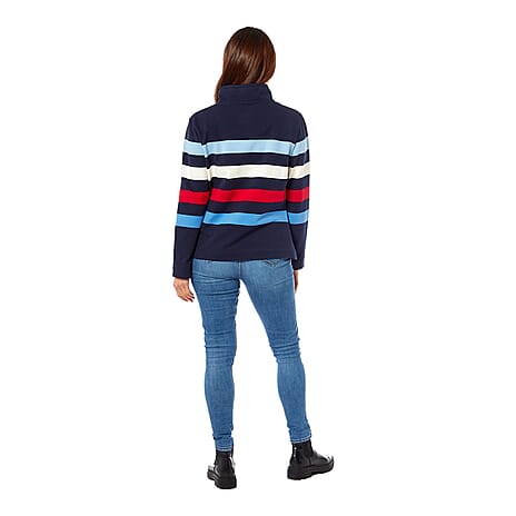 Ladies Cotton Wide Striped Sweat Shirt (Size 16) - Navy Blue and Multi