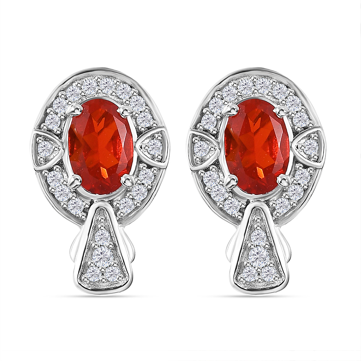 Salamanca Fire Opal & Natural Zircon Earrings in Platinum Overlay Sterling Silver 1.00 Ct.