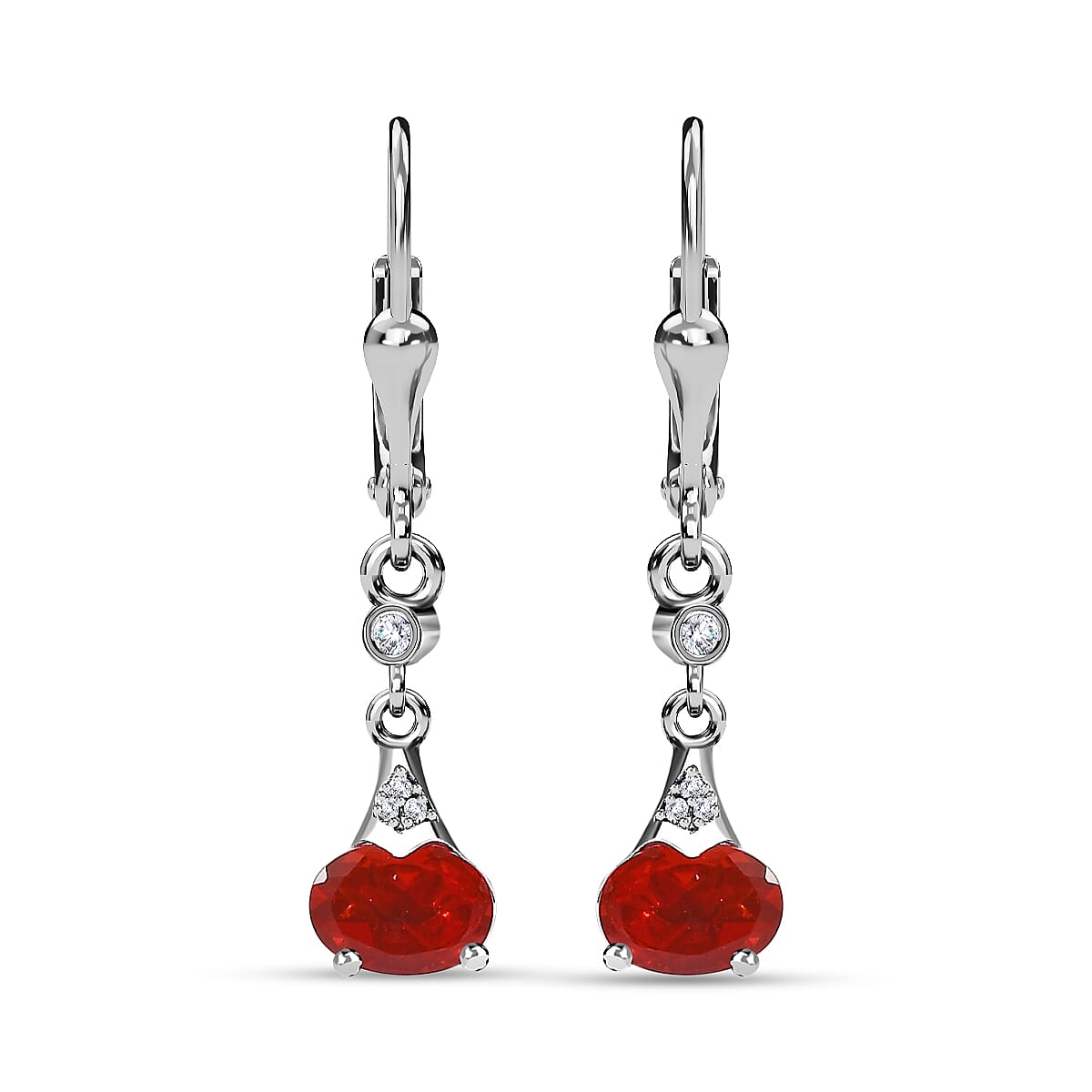 Salamanca Fire Opal & Natural Zircon Dangle Earrings in Platinum Overlay Sterling Silver 1.10 Ct