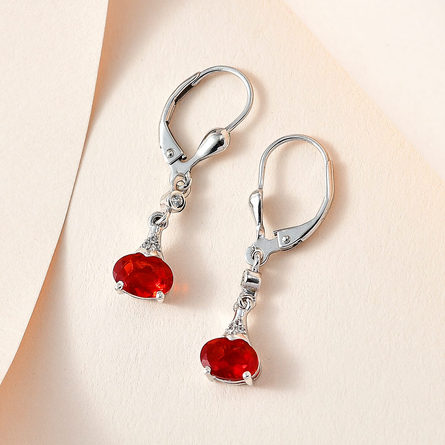 Salamanca Fire Opal & Natural Zircon Dangle Earrings in Platinum Overlay Sterling Silver 1.10 Ct