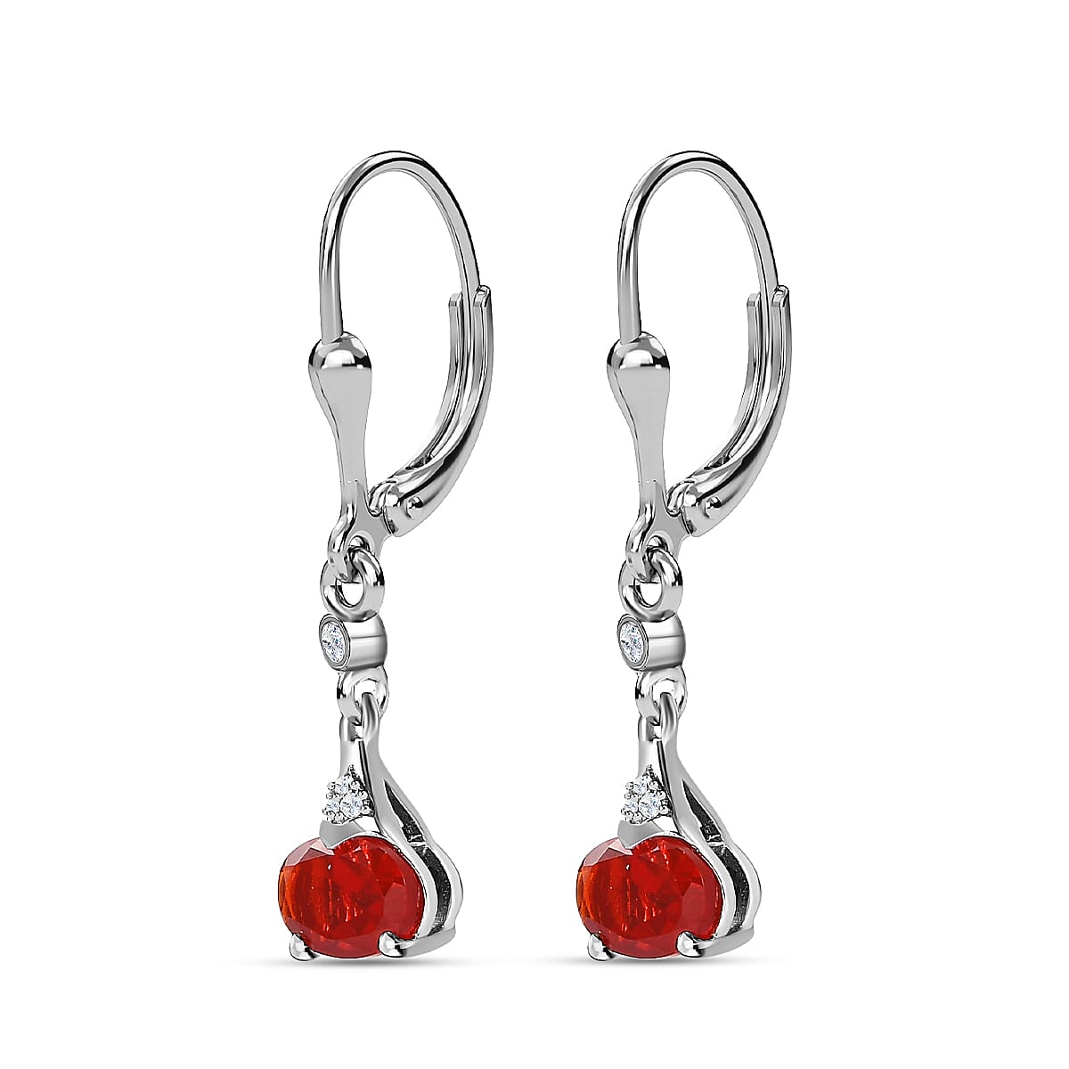 Salamanca Fire Opal & Natural Zircon Dangle Earrings in Platinum Overlay Sterling Silver 1.10 Ct