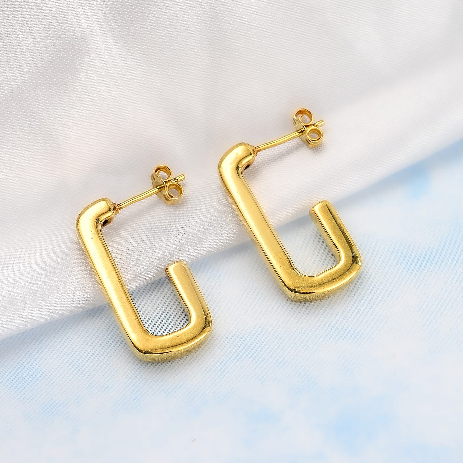 Designer Inspired - Sterling Silver Rectangular Half Hoop Earrings