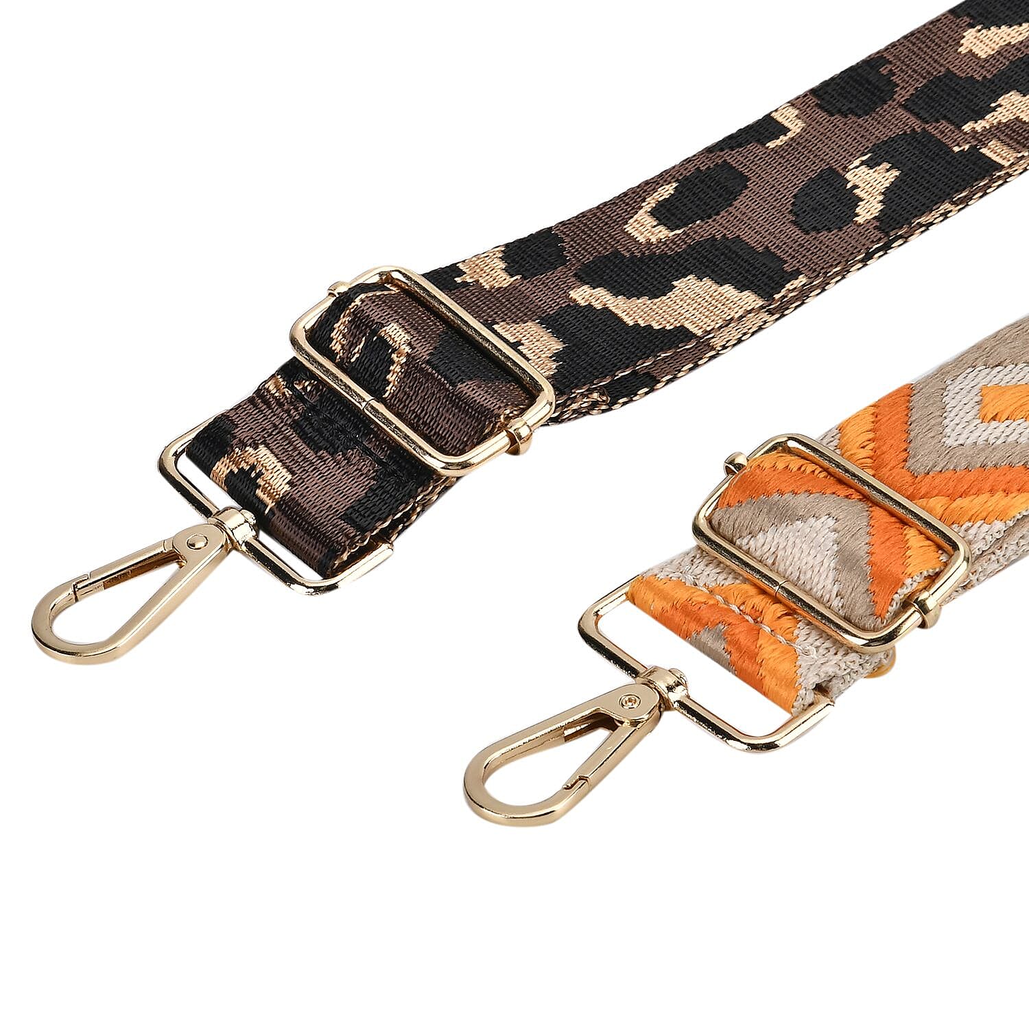 Set of 2 Leopard Pattern Long Crossbody Straps (Adjustable) with 360 Degree Rotation Metal Buckle - Coffee, Khaki & Yellow