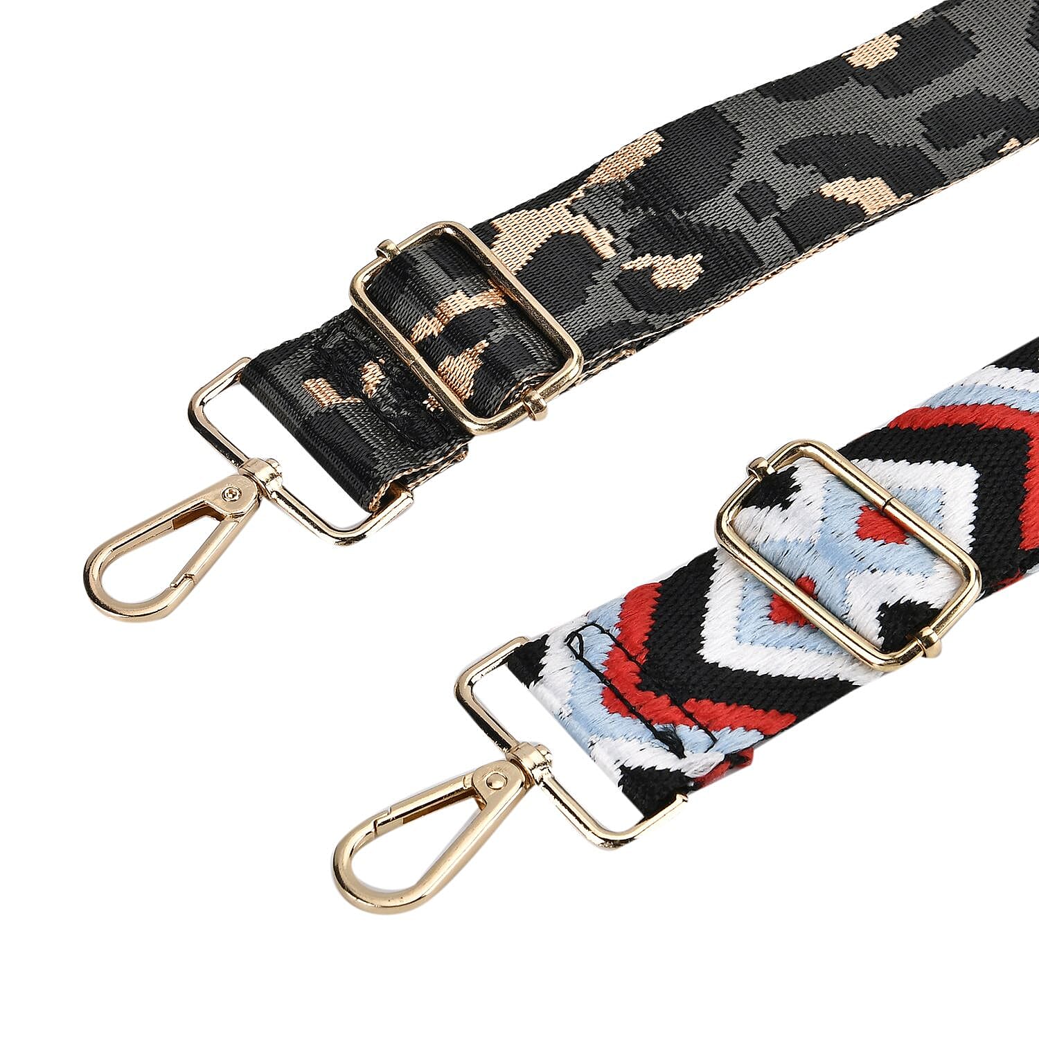 Set of 2 Leopard Pattern Long Crossbody Straps (Adjustable) with 360 Degree Rotation Metal Buckle - Black & Red