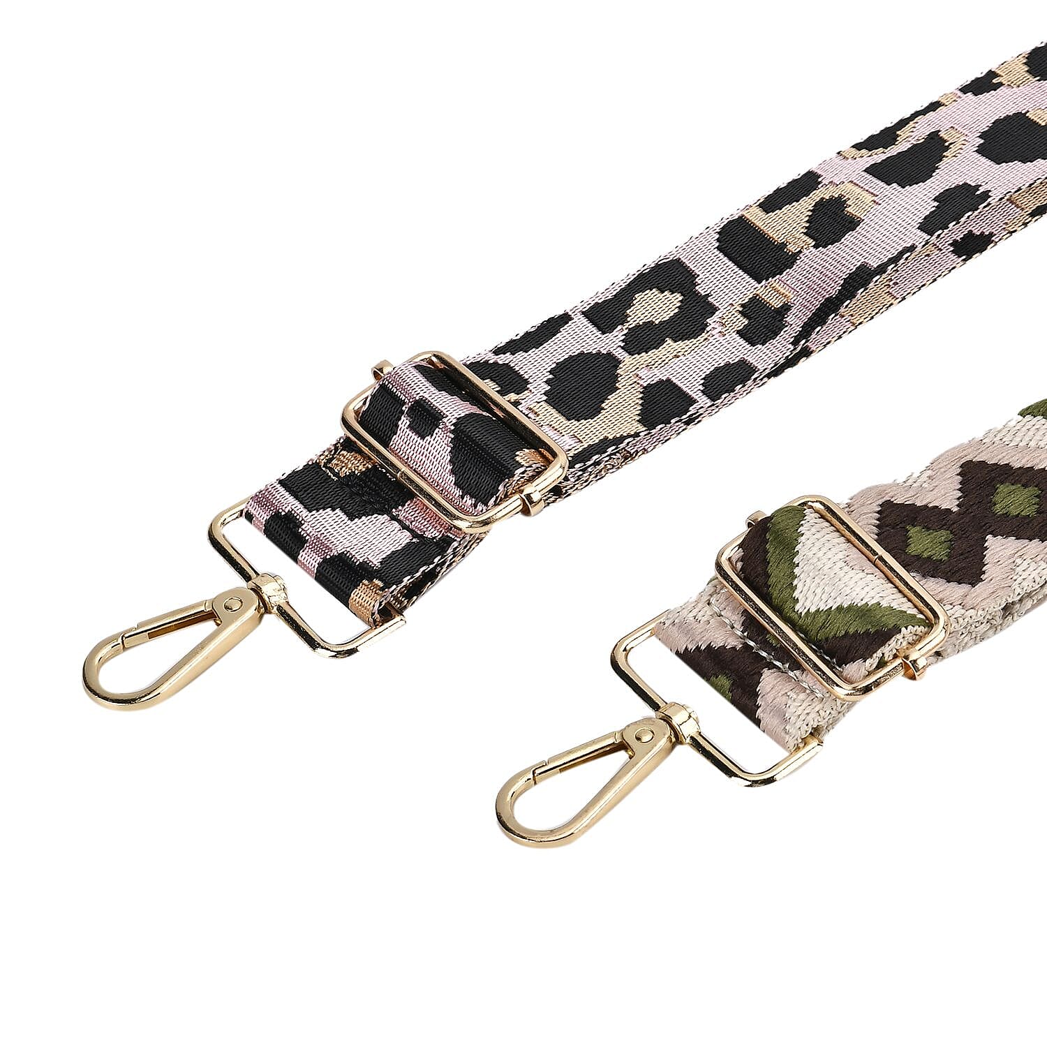 Set of 2 Leopard Pattern Long Crossbody Straps (Adjustable) with 360 Degree Rotation Metal Buckle - Pink & Green