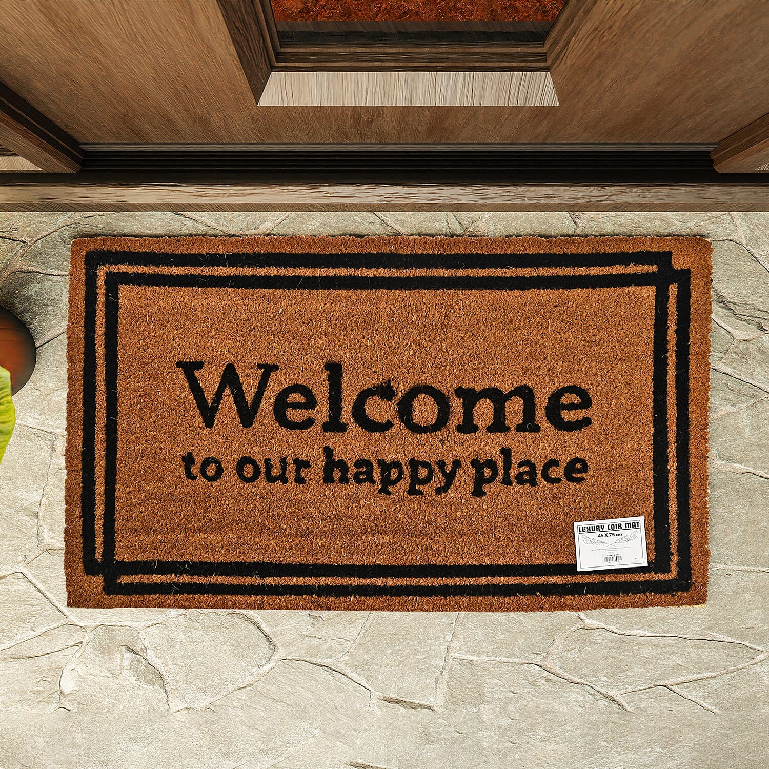 Welcome To My Happy Place Coir Door Mat (Size 75x45 cm) - Brown