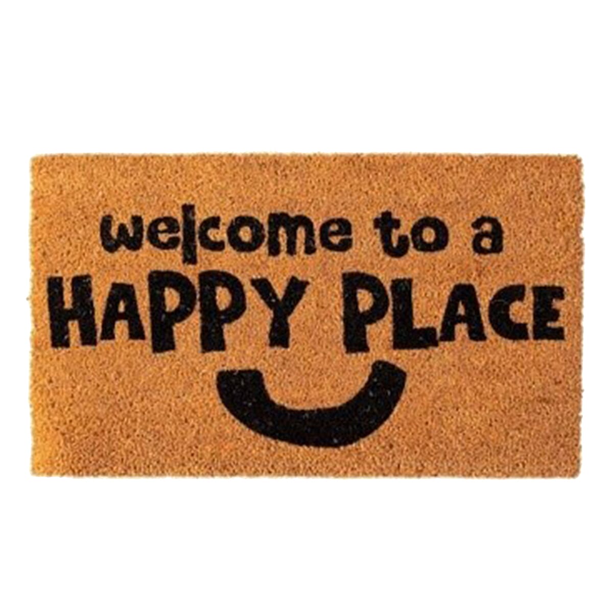 Welcome To My Happy Place Coir Door Mat (Size 75x45 cm) - Brown