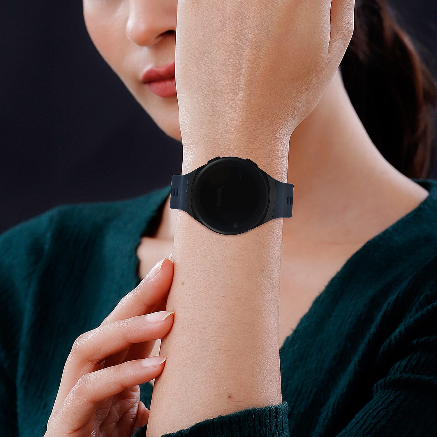 Automatic Round Multifunctional Smartwatch - Steps, Sleep, Heart Rate, Blood, Spo2. with Blue Silicone Strap