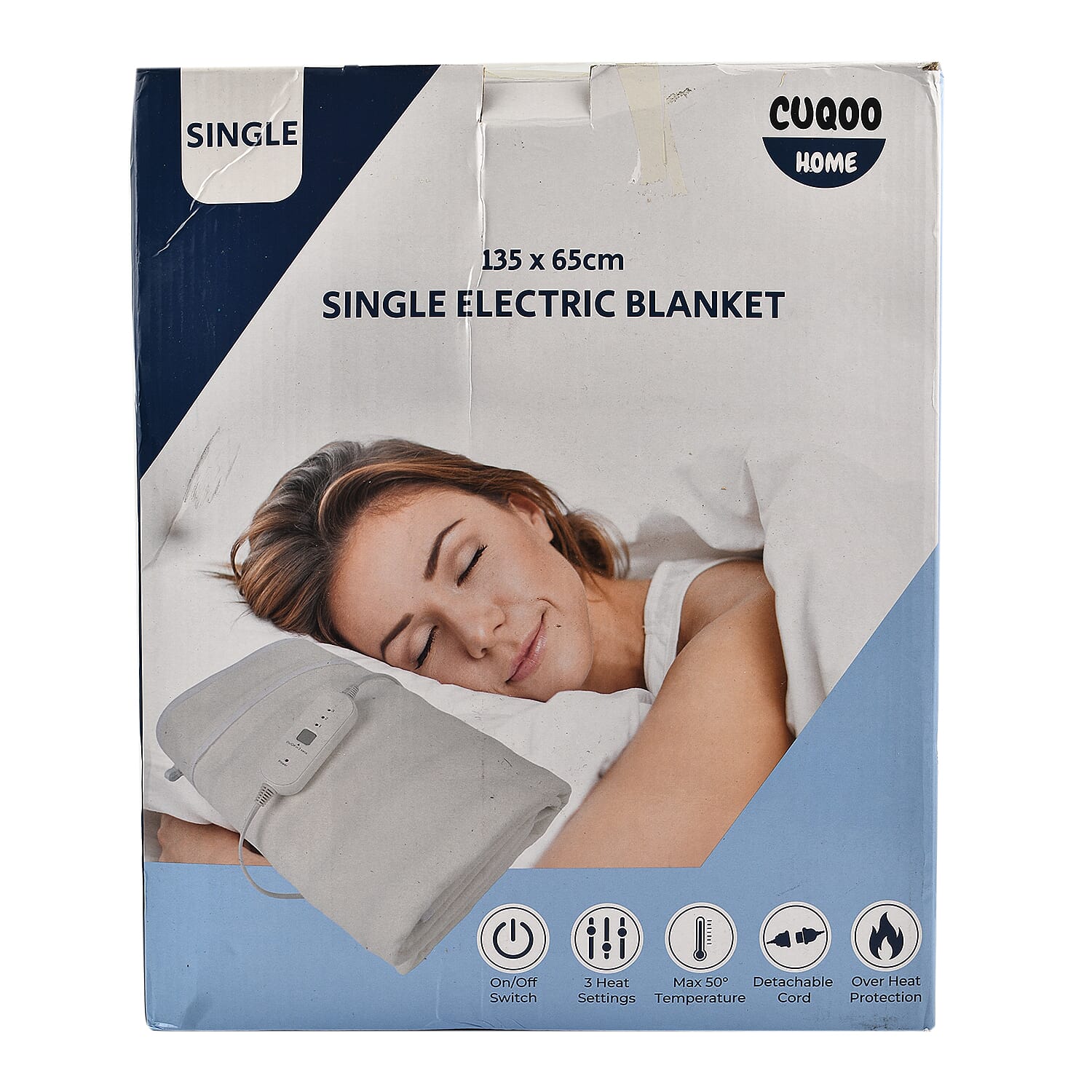 CUQOO Premium Heated Blanket with 3 Heat Setting & LED Indicator Light (Single Size 135x65 cm) - White