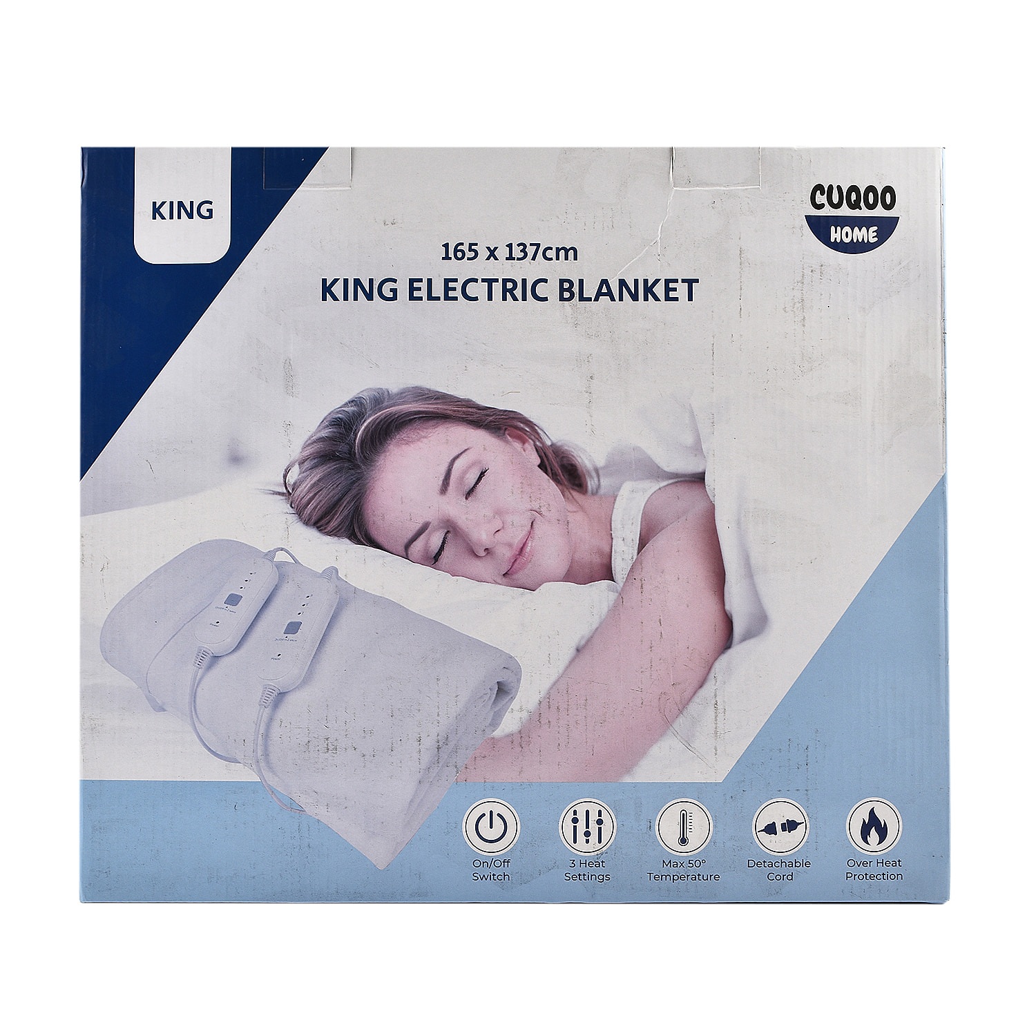 CUQOO Premium Heated Blanket with 3 Heat Setting and LED Indicator Light - White